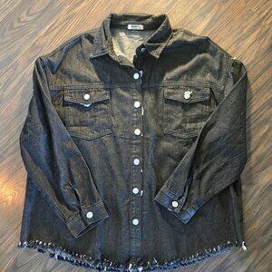 ZEEGOO 100% Cotton Black Denim Shirt Jacket w/ Silver Rivet Buttons NWOT/SIZE 2X